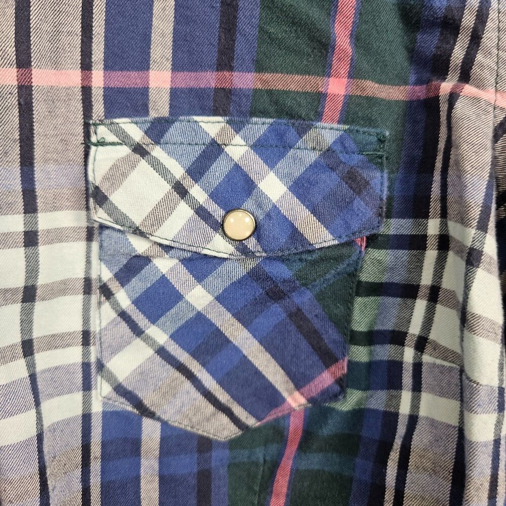 Tommy Hilfiger Women's Plaid Western Shirt Medium Blue Pink Snap Front Cotton - Picture 2 of 8